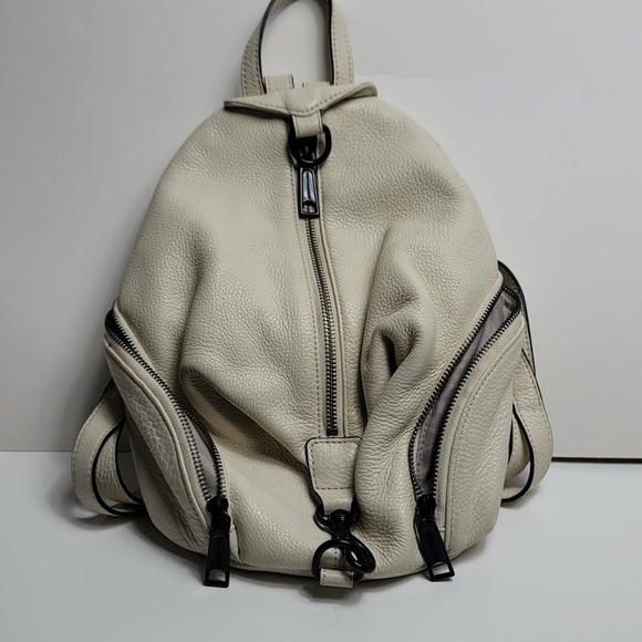 Rebecca Minkoff Julian Gray Leather Medium Backpack Pebbled White - Picture 7 of 12